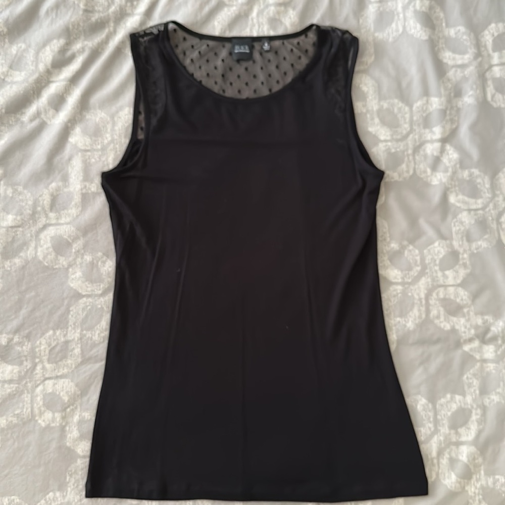 BLACK Saks Fifth Avenue - black tank with mesh polka dot trim